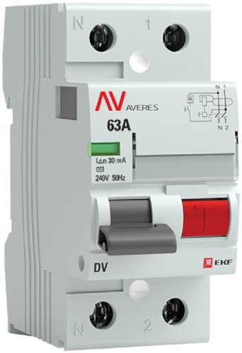 Выключатель дифференциального тока УЗО EKF Averes DV 2п 63А 30мА 10кА тип A картинка